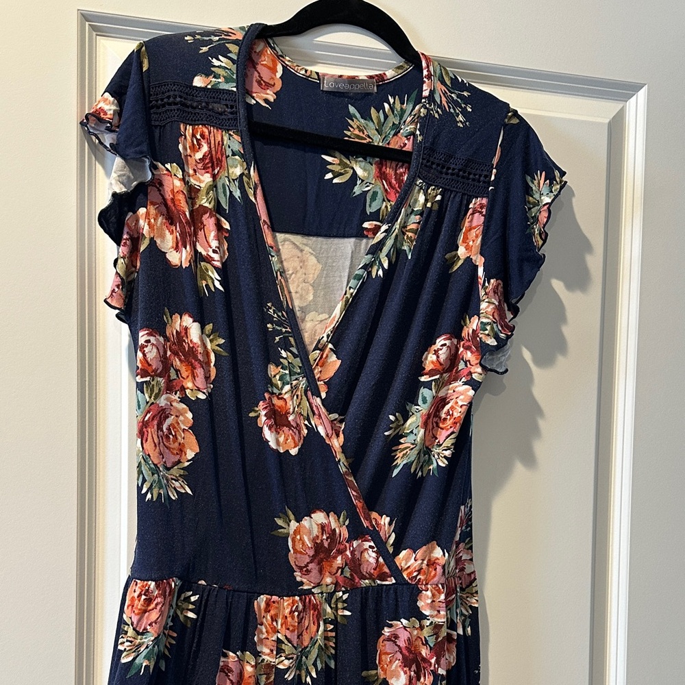 Loveappella Navy Floral Midi Dress